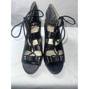 Ana Ravi Black Cutout Lace-Up Heeled Sandals With Peep Toe & Block Heel Size 8M